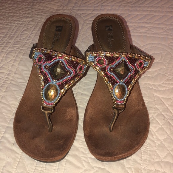 white mountain beaded sandals